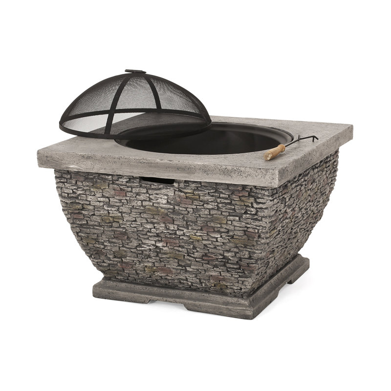 32"  Mgo Light-Weight Concrete Wood Burning Square Fire Pit, Grey