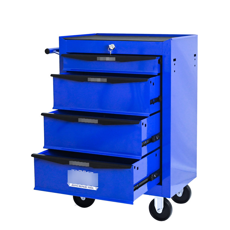 4 casiers à outils multifonctionnels en bleu, armoire en métal de 20 po avec glissières à roulement, 4 2 freins, poignée à tirer pour faciliter le déplacement de la boîte de rangement en acier, protection verrouillable