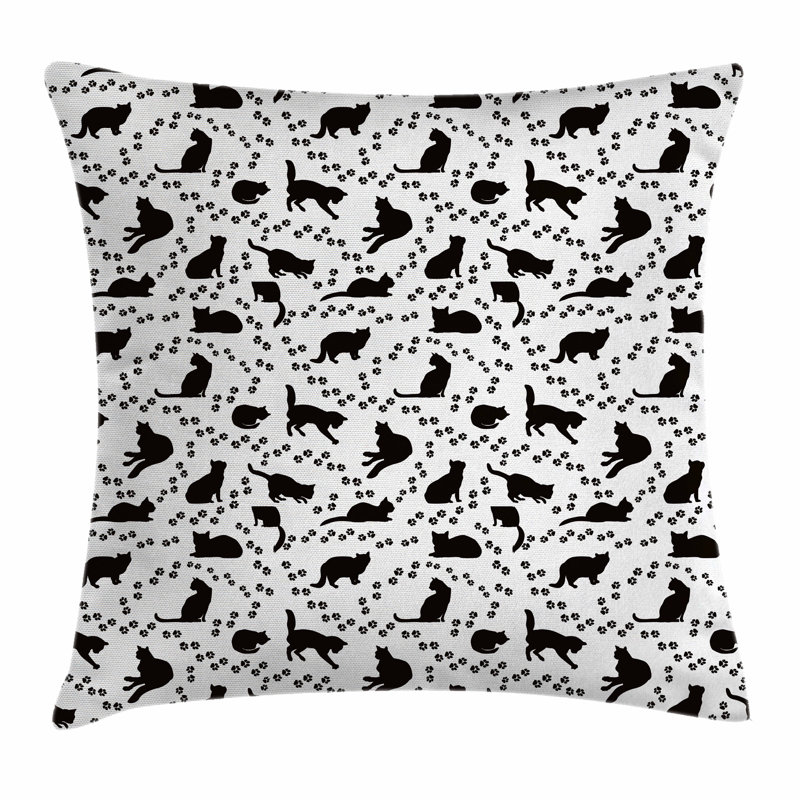 Black and White Cat Silhouette Polyester Square Pillow Cover