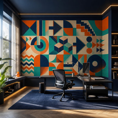 Mid-Century Modern Wallpaper Retro Geometric Wall Mural