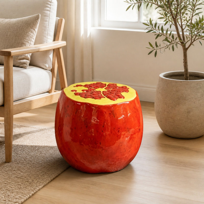 Pomegranate Resin Accent Stool, 13.78 x 12.2 Inches, Red