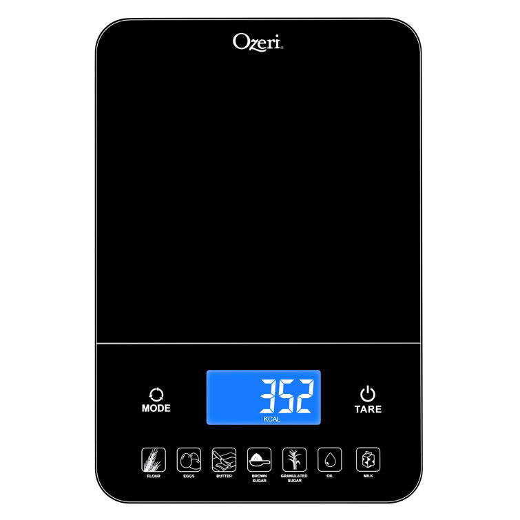Ozeri Touch III 22 lbs (10 kg) Baker's Kitchen Scale with Calorie Counter, in Tempered Glass