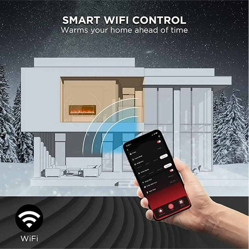 Foyer électrique intelligent avec télécommande et Alexa / Wi-Fi, foyer électrique encastré mural encastré de 72 pouces noir - 30 options de couleur / flamme réalistes, chauffage 1500W