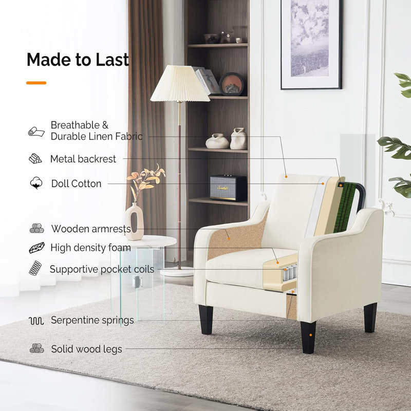 Fauteuil de 29,9 po de largeur Amaryia, Mélange de lin blanc