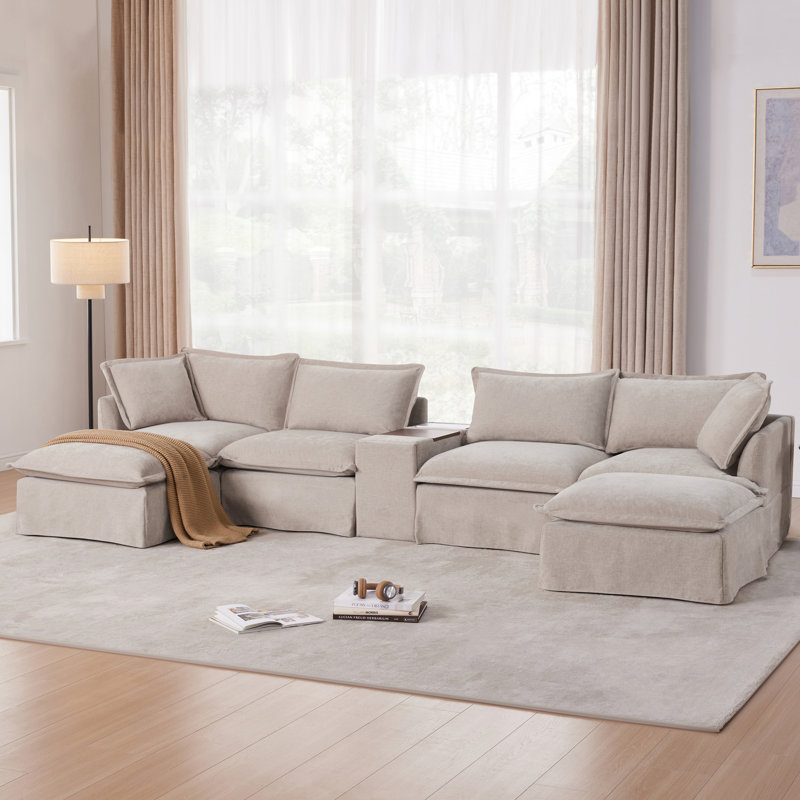 Canapé modulaire en U avec repose-pieds mobile, Chenille brune