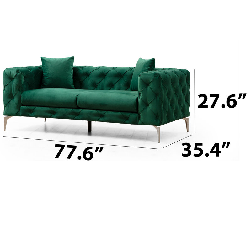 Causeuse 2 places avec pieds en métal et housse de coussin amovible, H 27,6 po x l 77,6 po x P 35,4 po, Vert