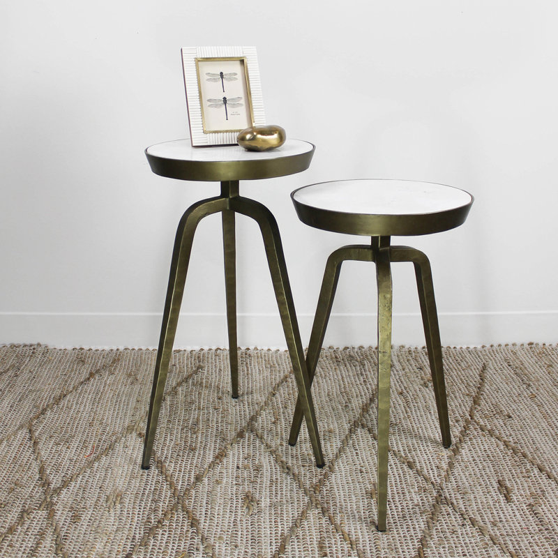 Brass and Marble End Table Set
