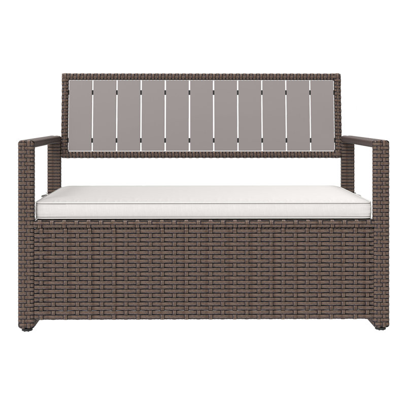 Banc de rangement en rotin PE toutes saisons Balconera, Brun