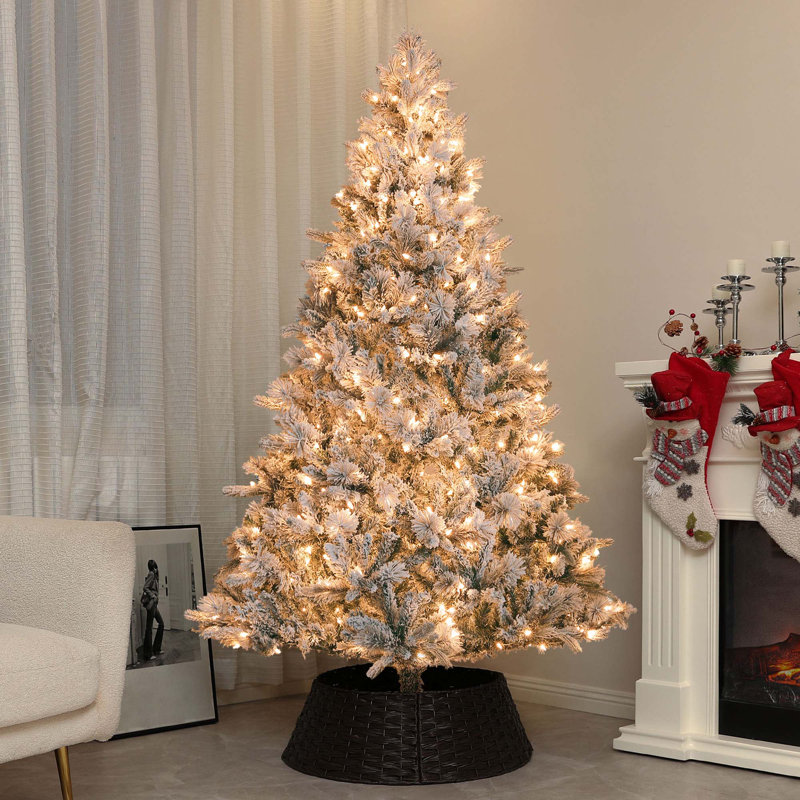 Arbre de Noël articulé artificiel pré-éclairé avec lumières claires et base en métal, H 7,5 pi