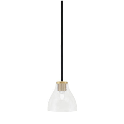 Mini-luminaire suspendu 1 lumière Amarmula, noir mat et finition laiton vieilli, verre transparent 6,25 po