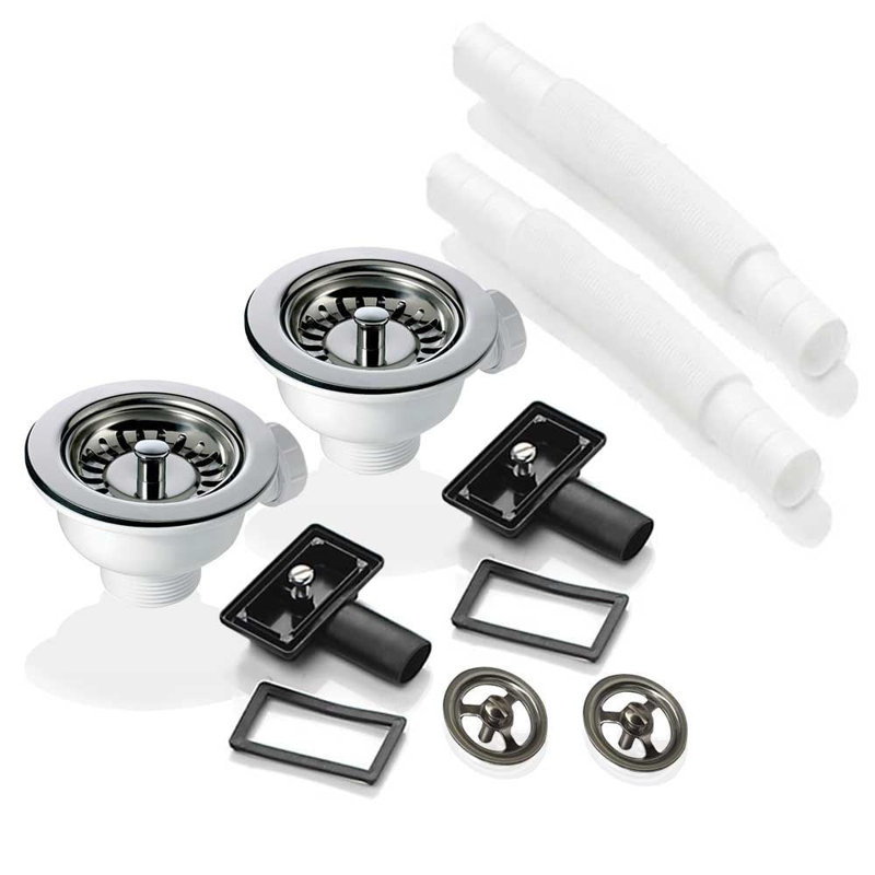 2X 90Mm Waste And Round Overflow Set For  RAK Rangemaster Ceramic Sink, Chrome
