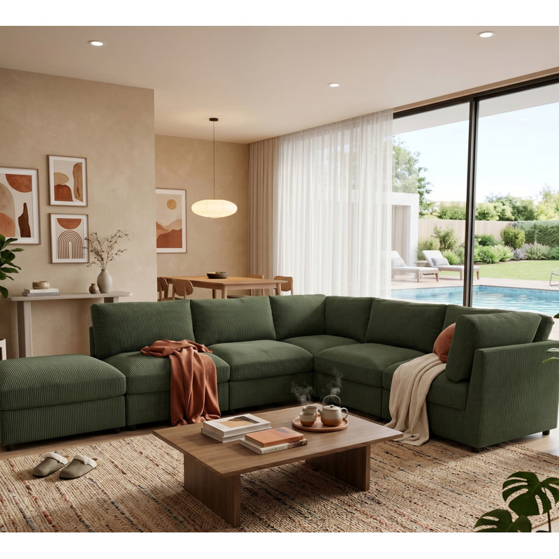Canapé modulaire réversible en velours côtelé, Does Not Apply, Dark Green Fabric, 98" W