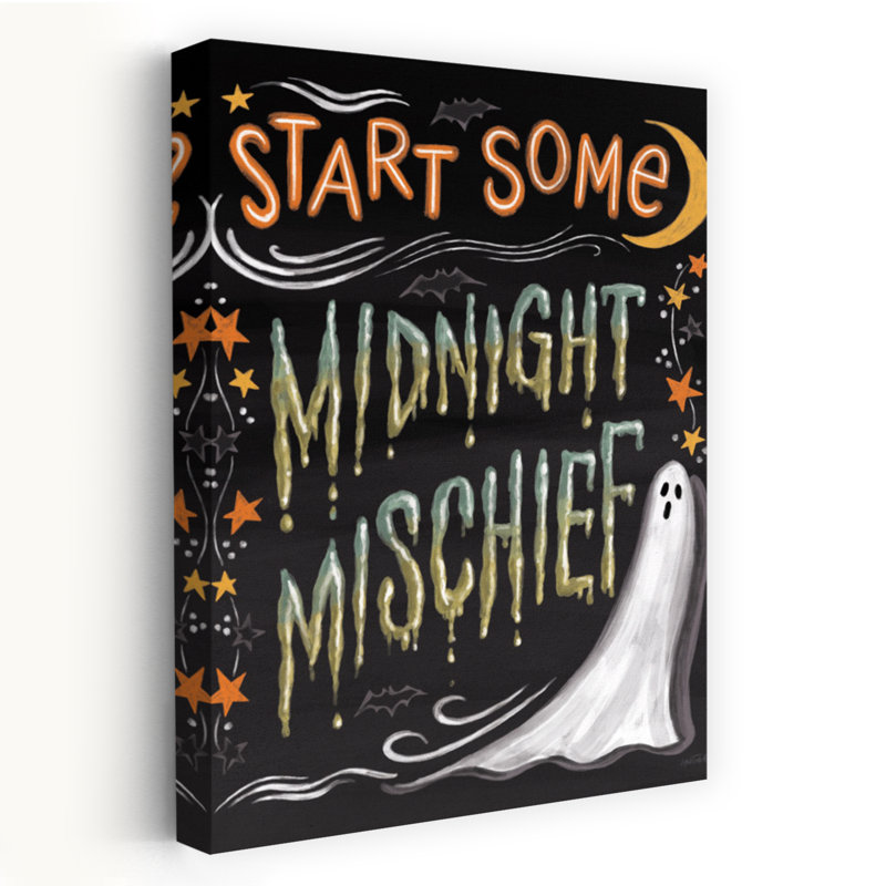 «Midnight Mischief», art mural rétro fantaisiste, paysage, nature, 60" H x 40" W