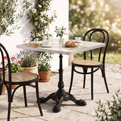 31.5" Square Outdoor Patio Dining Bistro Table with Sintered Stone Top and Cast Iron Base