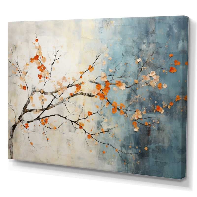 Orange, bleu sarcelle, érable, incandescent V - art mural érable, null, null
