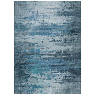 Machine Washable Indoor/Outdoor Xhevrie Blue Rug