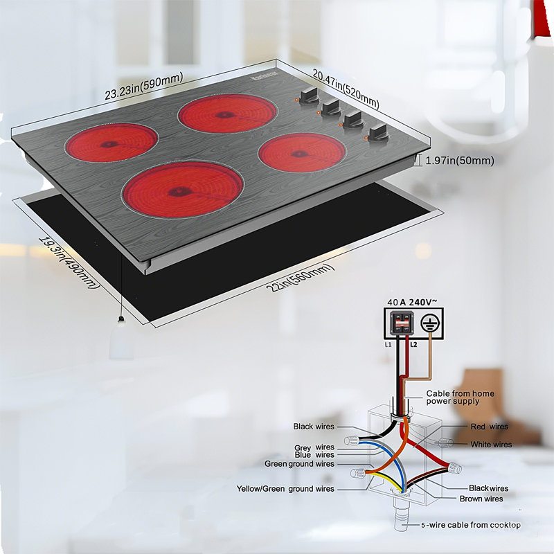 Plaque de cuisson électrique Karinear à 4 brûleurs de 24 po et 6 000 W intégrée