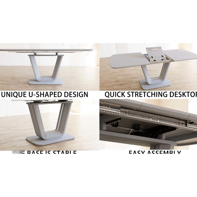 Table de salle à manger extensible 62,99 à 78,74 po avec 6 chaises en tissu polyuréthane, pieds en forme de U, idéale pour travailler 2 à 8 personnes, grands groupes confortables
