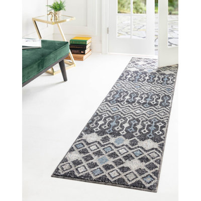 Tapis abstrait gris anthracite / bleu clair