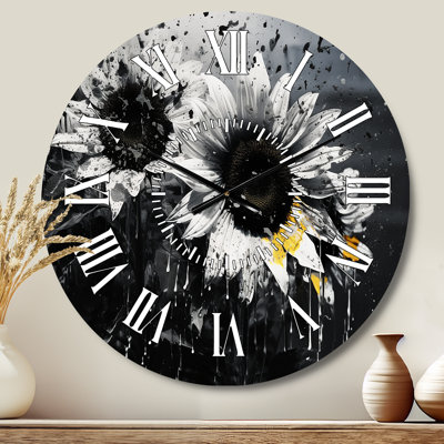 Horloge murale tournesols noirs et blancs