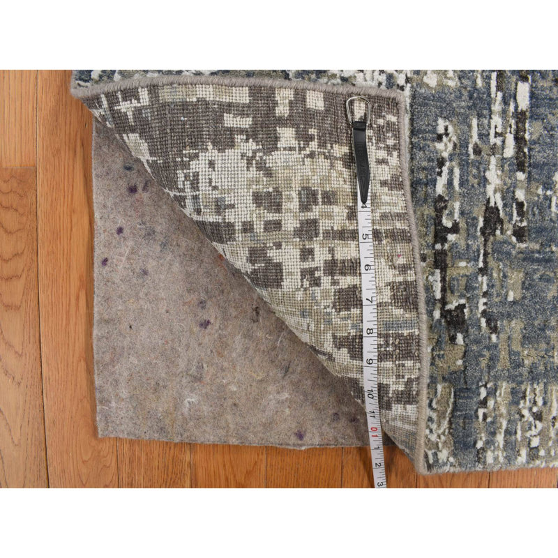 Tapis oriental bleu à motif de nœuds denses à motif abstrait 3 pi x 5 pi 3F98276837174401B2B01A9F60DDE333
