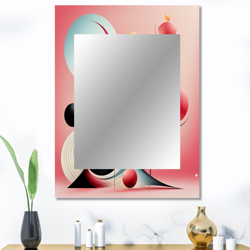 Happy Flowers of Rhythm In Pink And Blue - Modern Wall Mirror, 40 po x 30 po