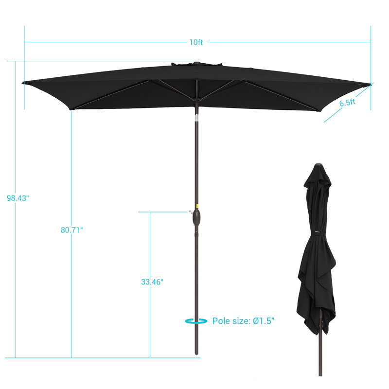 Parasol d'extérieur rectangulaire de 10 pi x 6,5 pi Mirela, Noir