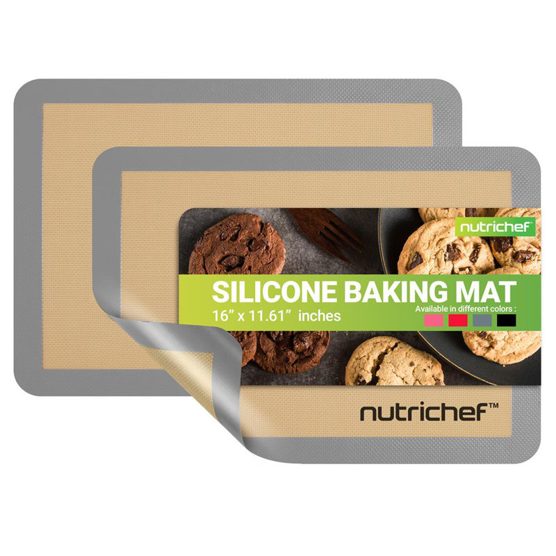 NutriChef Non-Stick Silicone 2 Piece Baking Sheet Set, Gray, 11.61" H x 16" L x 1.77" W