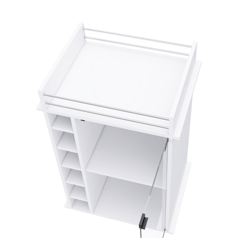 Bar Cart,Two Shelves, Six Built-In Wine Rack, Four Casters, White