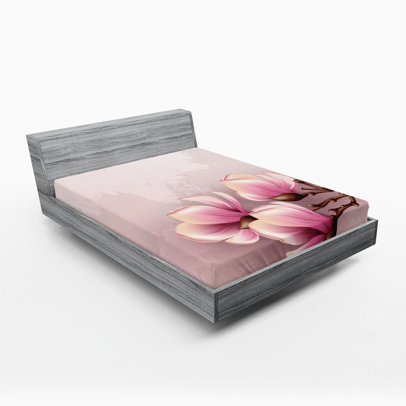 Ensemble de 2 draps-housses Ambesonne, Drap-housse de taille très grand, Rose pâle, brun, rose / floral