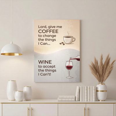«Coffee and Wine», citation sur toile tendue, reproduction de peinture à l'huile avec tasse et verre pour la cuisine ou le salon