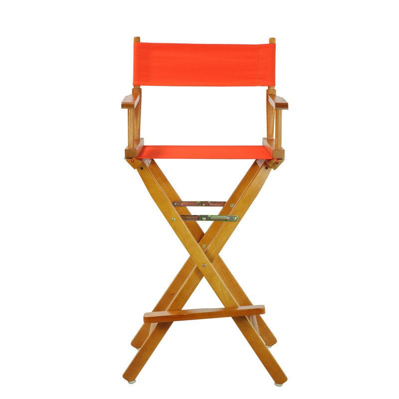 30" Folding Director Chair with Canvas, Orange, Honey Oak