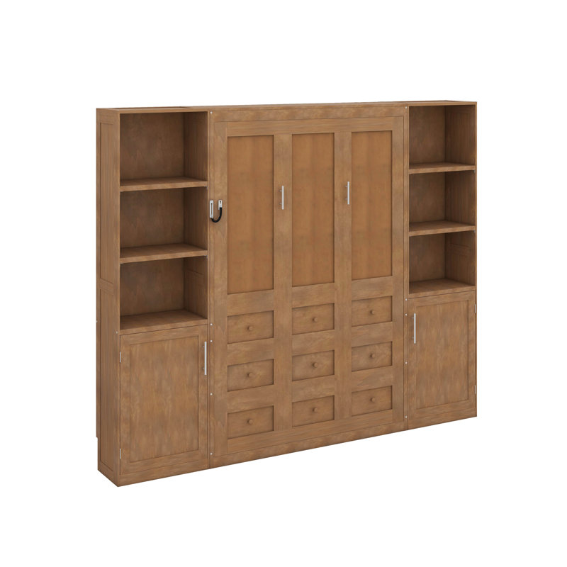Grand lit escamotable avec tablettes et armoires
