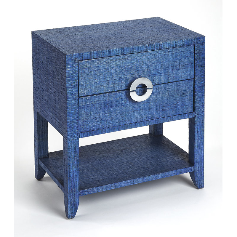 Amelle Raffia 2-Drawer Nightstand, Blue