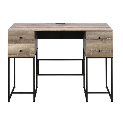 Bureau rustique en chêne et noir avec 4 espaces - Port pour commodité