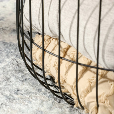 Nesting Coffee Tables, Round Coffee Table Set of 2 with Steel Wired Basket Body and Removable Top, Stacking End Tables Blanket Storage for Living Room