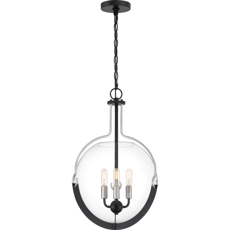 Luminaire suspendu sphère à 3 lumières, Noir terreux / nickel brossé
