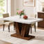 Table de salle à manger de style campagnard de 119 cm (47 po) pour 4 personnes, table de cuisine avec plateau de 4 cm (1,57 po) d'épaisseur et pied central triangulaire, idéale pour les cuisines compactes.-1065003089