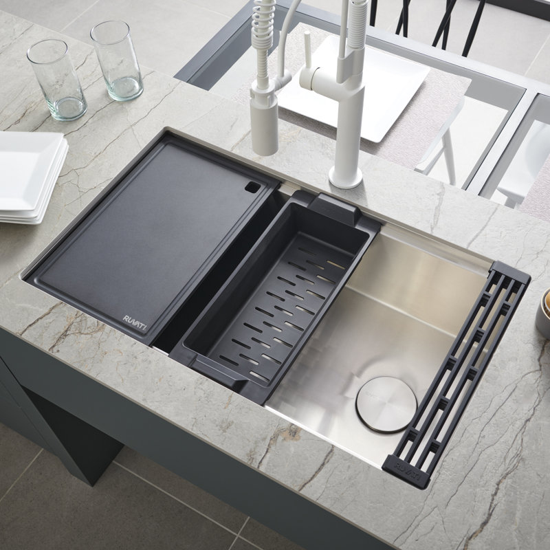Ruvati 17 x 11 inch LedgeFit Matte Black Composite Cutting Board for Ruvati Workstation Sinks