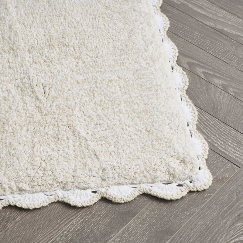 Laura Ashley Heathered Crochet Border Bath Rug 1-Piece, Single - 32" L x 20" W, Beige