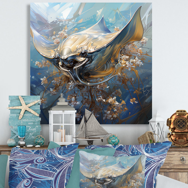 Manta Ray Dance 2 - art mural animaux côtiers, Toile tendue, H 30 po x l 30 po x P 1,5 po