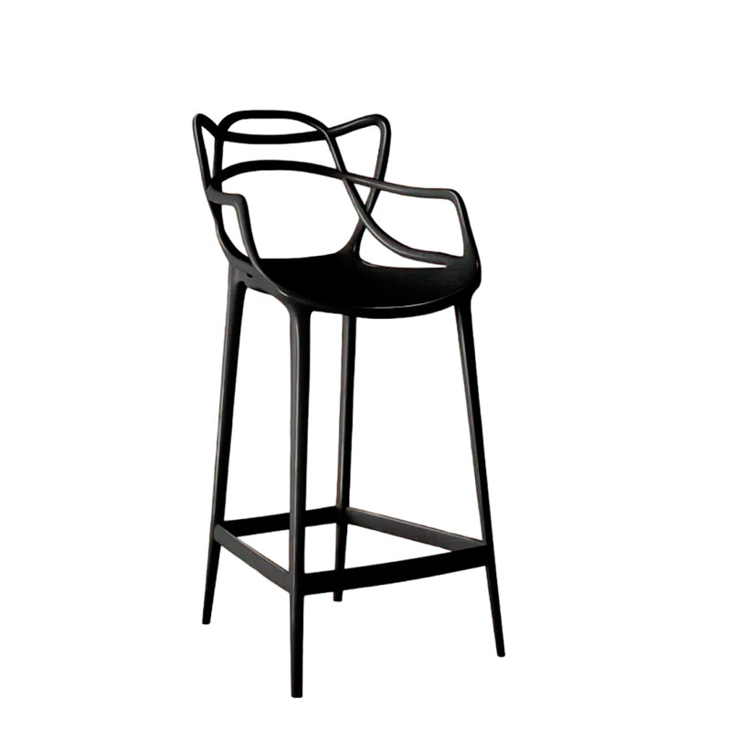 Modern Plastic Bar Stool with Curved Backrest , Bar Stool (30" Seat Height), Black