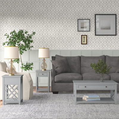 Ensemble de 3 pièces de 36 po de largeur avec 1 table basse rectangulaire et 2 tables de bout avec rangement Lund