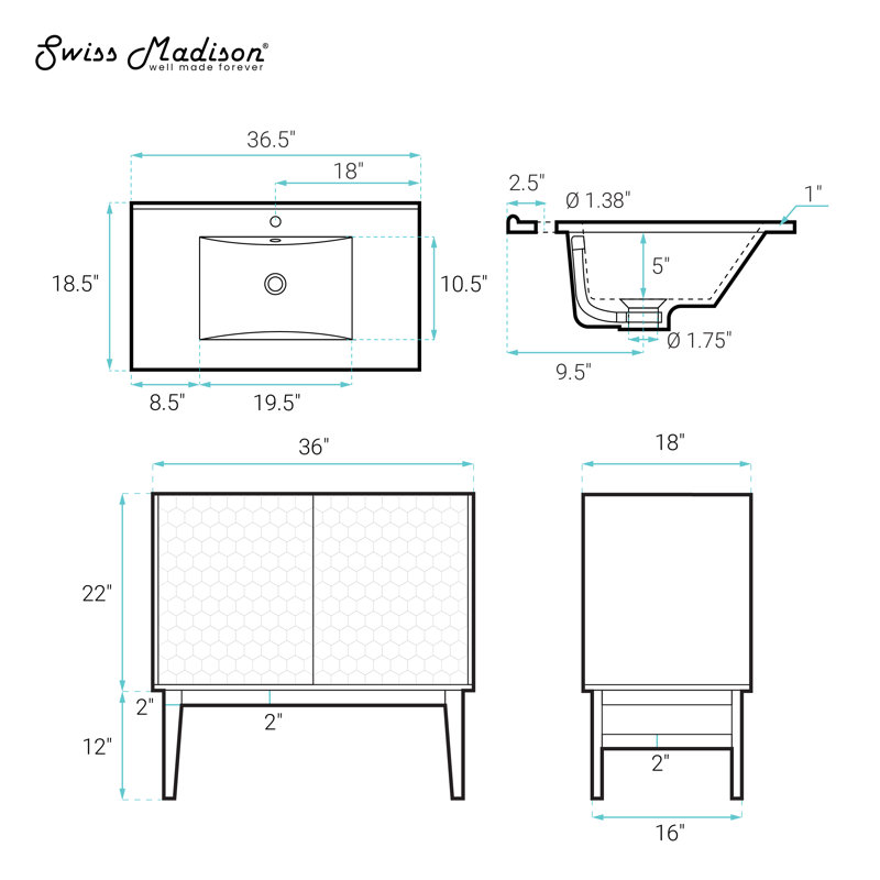Bosse 36" Brown Oak Freestanding Vanity with White Ceramic Sink