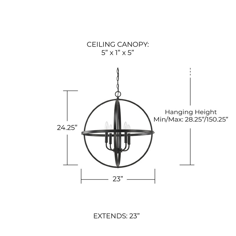 Lustre sphérique unique à 4 lumières Oxley, Noir mat, H 24,25 po x l 23 po x P 23 po
