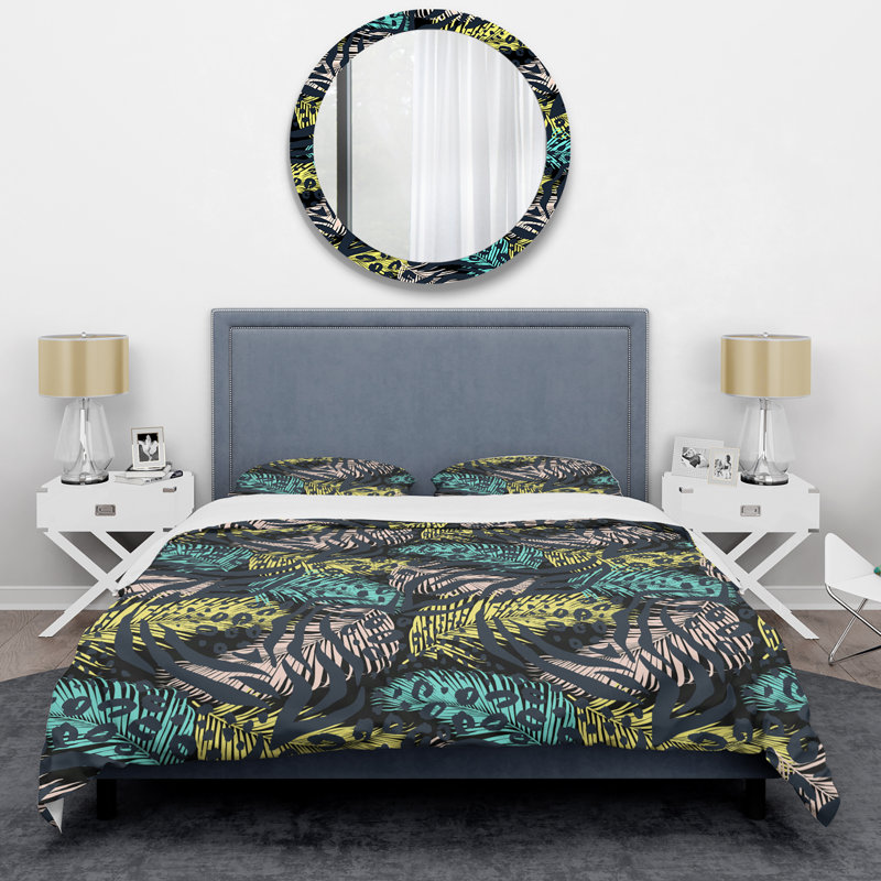 Ensemble de housse de couette à motif de feuilles de palmier coloré - animaux - polyester microfibre
