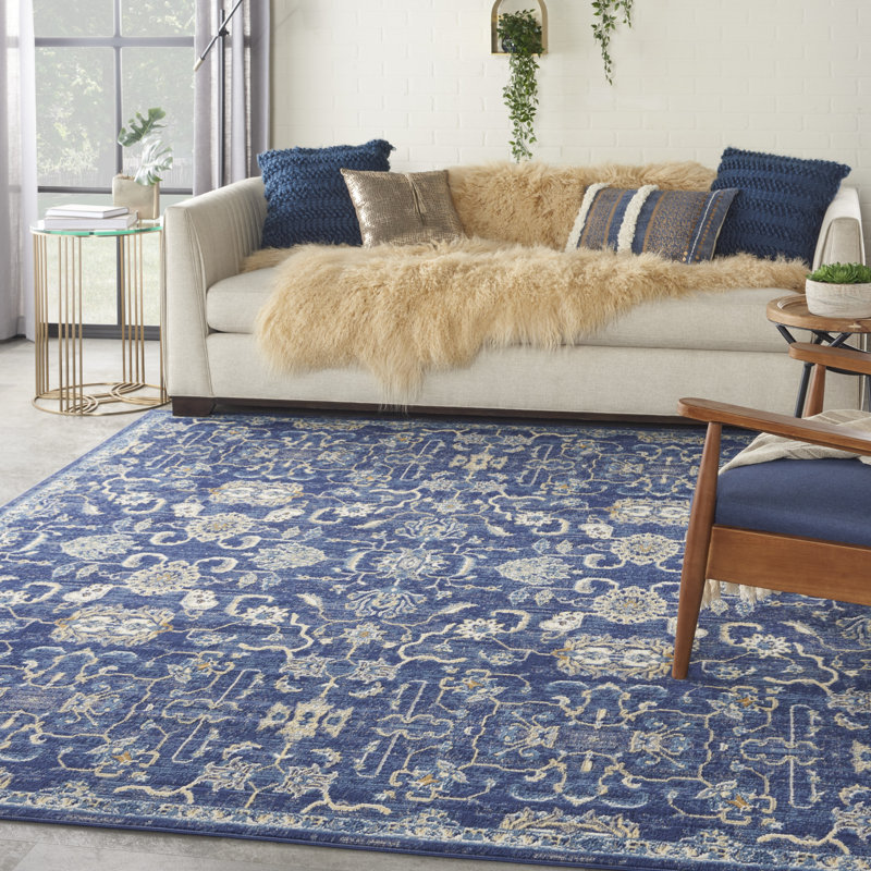 Tapis bleu marine d'inspiration persane, Rectangle 7 pi x 10 pi