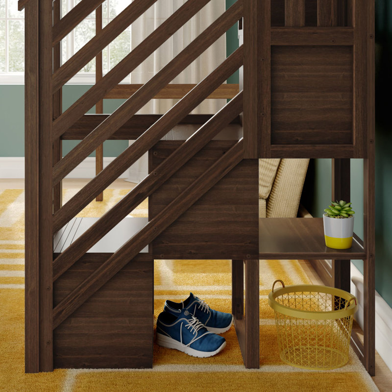Lit mezzanine simple classique avec escalier, Noyer