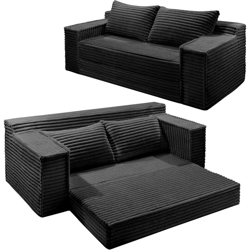 Canapé-lit en velours côtelé 75 po 2 en 1 avec 2 coussins, canapé-lit escamotable pliant désossé, canapé-lit sans assemblage pour salon, chambre à coucher