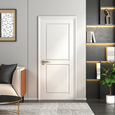 Porte à deux panneaux de 81 x 203 cm (32 x 80 po), porte intérieure française, panneau en MDF à peindre, panneau préassemblé pour garde-robe, garde-manger, chambre, salon, bureau, blanc